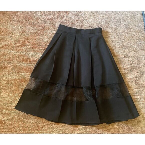 EXPRESS Black A-Line Midi SKIRT with Sheer Panel Details Size XS NWOT - Picture 2 of 10
